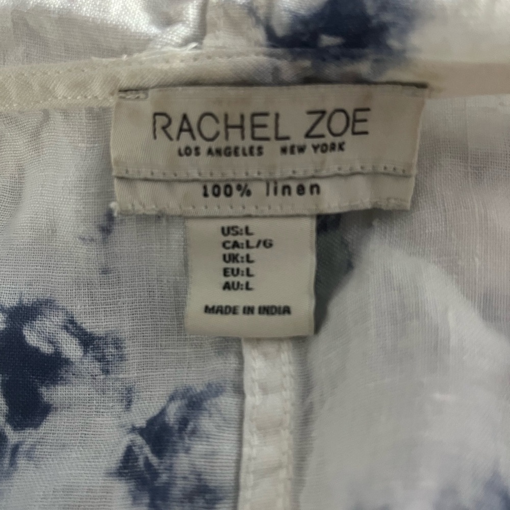 Rachel Zoe Linen Tie-Dye Hooded Button Up Women's Top - Blue and White - Size L - Picture 9 of 11
